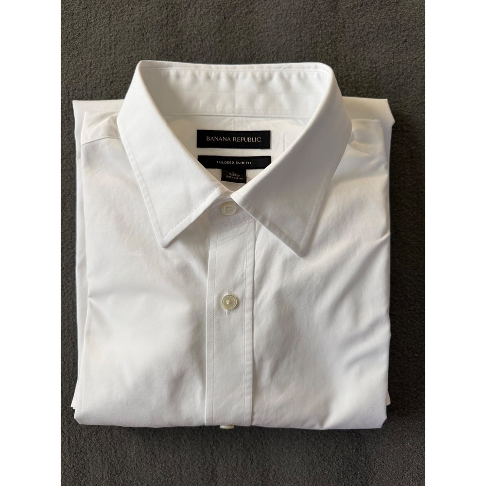 Banana Republic Mens Tailored Slim Fit White Cotton Button Down Dress Shirt L